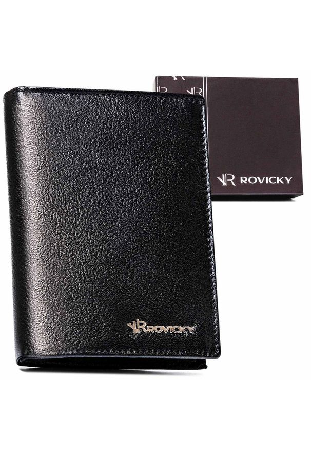 ROVICKY - Portfel skórzany Rovicky R-N4-PDM czarny. Kolor: czarny. Materiał: skóra