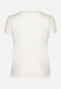 Born2be - Biały T-shirt z Bawełny Wykończony Cyrkoniami Krissianne. Okazja: na co dzień, do pracy. Kolor: biały. Materiał: bawełna. Wzór: aplikacja, geometria. Styl: elegancki, casual #3