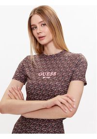 Guess Top V3YP15 MC03W Brązowy Slim Fit. Kolor: brązowy. Materiał: syntetyk #3