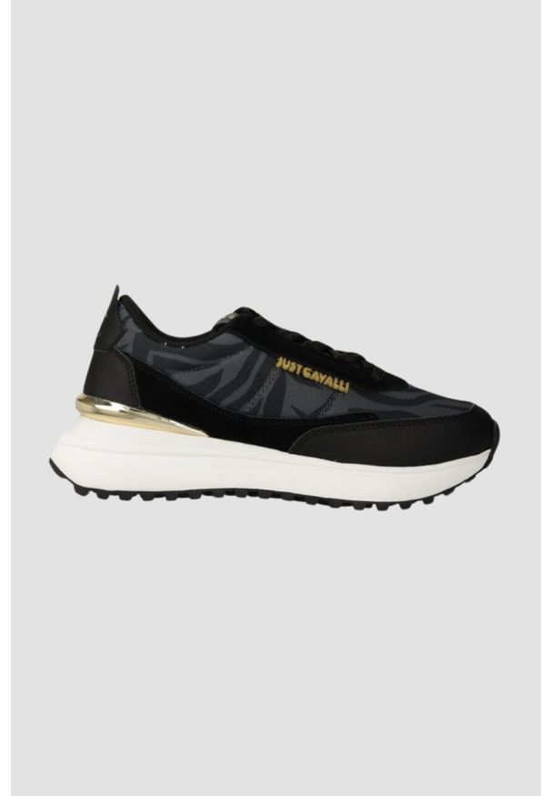 Just Cavalli - JUST CAVALLI Czarne damskie sneakersy Fondo Karina Dis, Rozmiar 36. Kolor: czarny