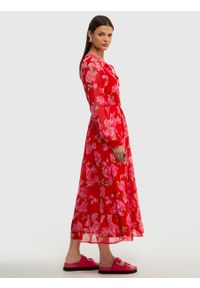 Big-Star - Sukienka damska midi z kwiatowym motywem czerwona Malini 603. Okazja: na co dzień. Kolor: czerwony. Materiał: materiał. Wzór: kwiaty. Typ sukienki: proste. Styl: casual, klasyczny. Długość: midi #4