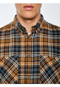 Big-Star - Koszula męska flanelowa w kratę granatowo-pomaraŅczowa Kolisar 403. Okazja: na co dzień. Kolor: niebieski. Materiał: jeans, tkanina, materiał. Wzór: kolorowy, kratka. Styl: casual #6