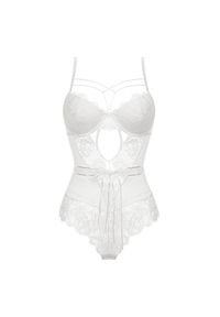 Intica - Body koronkowe z ozdobnymi detalami na romantyczne wieczory Kitt. Kolor: biały. Materiał: koronka. Wzór: paski, koronka