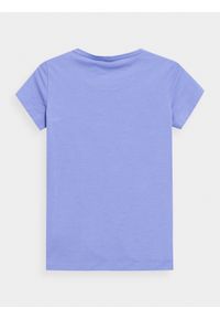4f - T-shirt regular gładki damski. Kolor: niebieski. Materiał: bawełna, dzianina. Wzór: gładki