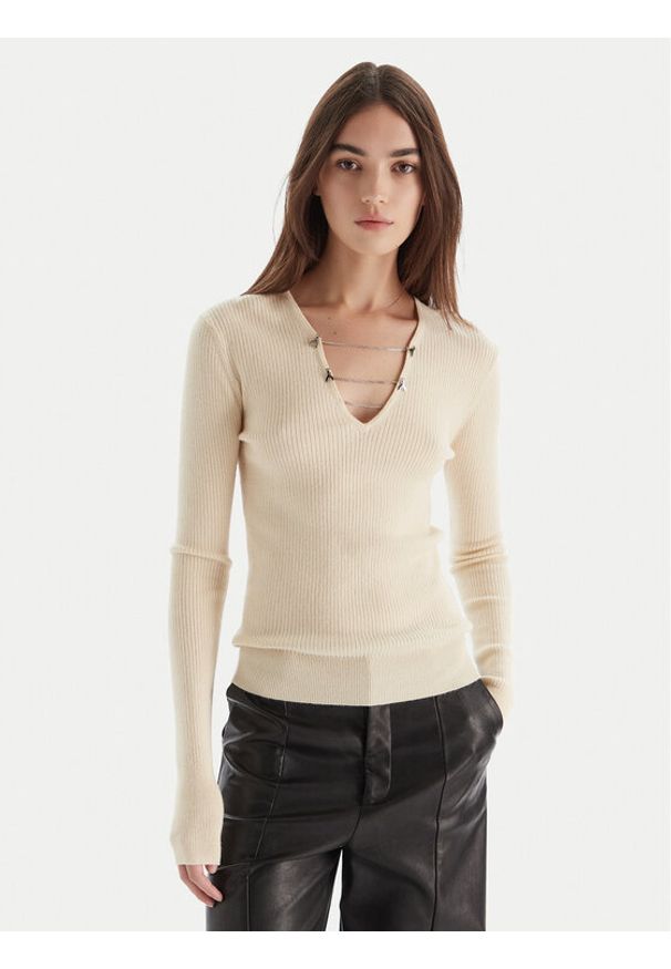 Patrizia Pepe Sweter 2K0331/K7S0-ecW405 Écru Regular Fit. Materiał: wiskoza