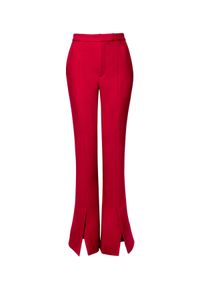 AGGI - Czerwone spodnie z rozcięciami Monica. Kolor: czerwony. Materiał: jedwab. Wzór: ze splotem #4