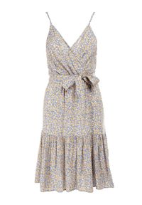 Born2be - Niebiesko-Żółta Sukienka Zotemus. Kolor: niebieski. Materiał: wiskoza, materiał. Długość rękawa: na ramiączkach. Wzór: aplikacja, kwiaty. Typ sukienki: kopertowe. Długość: mini #5