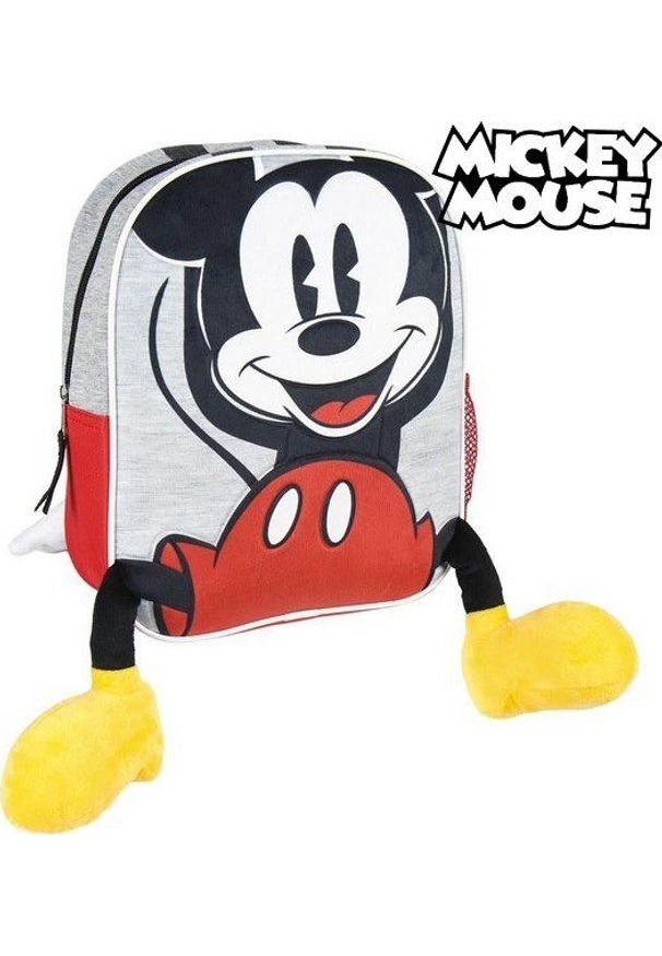 NoName - Plecak dziecięcy 3D Mickey Mouse Szary Czerwony. Kolor: wielokolorowy, szary, czerwony. Wzór: motyw z bajki