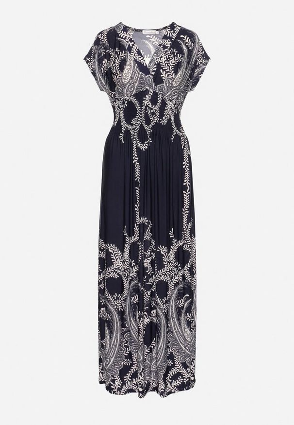 Born2be - Granatowa Sukienka z Gumką w Pasie i Kopertowym Dekoltem Pialica. Okazja: na co dzień. Typ kołnierza: dekolt kopertowy. Kolor: niebieski. Typ sukienki: kopertowe. Styl: casual, elegancki, sportowy