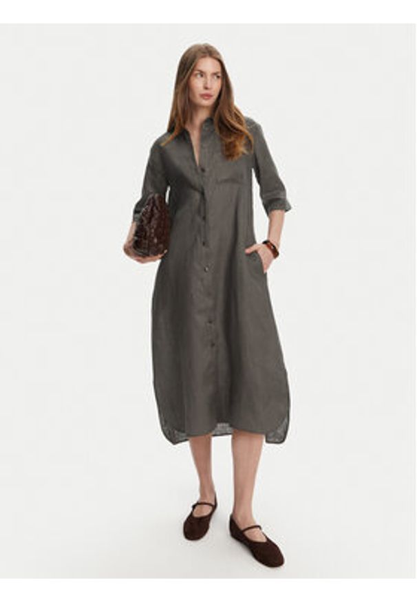 Max Mara Leisure Sukienka koszulowa Salute 2516221028 Zielony Regular Fit. Kolor: zielony. Materiał: len. Typ sukienki: koszulowe