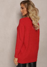 Renee - Czerwony Klasyczny Sweter z Miękkiej Dzianiny Tererise. Kolor: czerwony. Materiał: dzianina. Sezon: jesień, zima. Styl: klasyczny #4