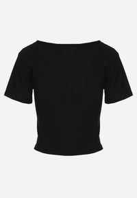 Renee - Czarny Top z Bawełny Ozdobiony Guzikami przy Dekolcie Nediva. Okazja: na co dzień. Kolor: czarny. Materiał: bawełna. Wzór: aplikacja. Styl: casual #5