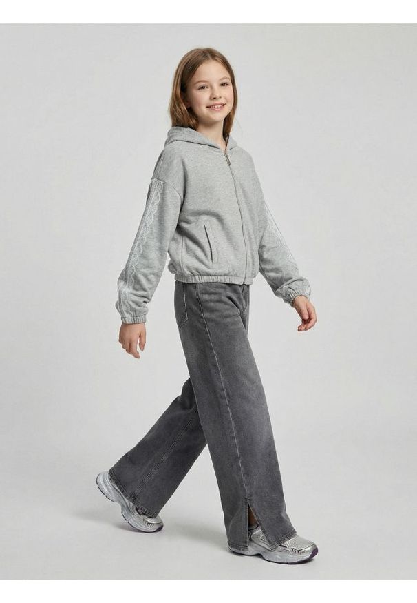 Sinsay - Jeansy wide leg z efektem sprania - szary. Kolor: szary