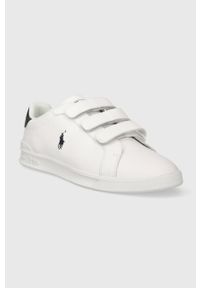 Polo Ralph Lauren sneakersy skórzane Hrt Crt 3Str kolor biały 809913461001. Nosek buta: okrągły. Zapięcie: rzepy. Kolor: biały. Materiał: skóra #3