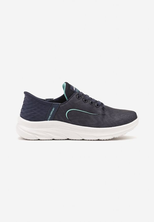 Renee - Granatowo-Miętowe Buty Sportowe Sneakersy z Ozdobnym Tłoczeniem na Pięcie i Napisem Darilen. Kolor: niebieski. Materiał: jeans. Wzór: napisy. Sport: fitness