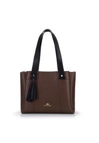Wittchen - Torebka shopperka ze skóry z zakładkami. Kolor: brązowy. Wzór: haft. Dodatki: z haftem. Materiał: skórzane. Rozmiar: duże. Styl: elegancki #4