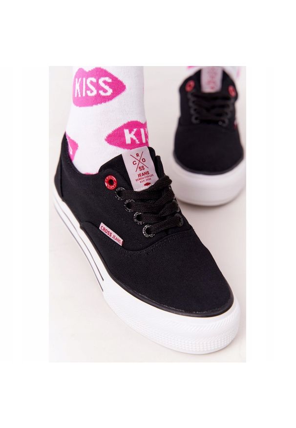 Damskie Tenisówki Na Platformie Cross Jeans FF2R4002C Czarme czarne. Kolor: czarny. Materiał: materiał. Obcas: na platformie