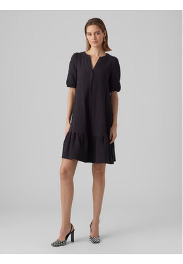 Vero Moda Sukienka codzienna Natali 10279682 Czarny Regular Fit. Okazja: na co dzień. Kolor: czarny. Materiał: bawełna. Typ sukienki: proste. Styl: casual