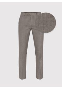 Pako Lorente - PAKO LORENTE – Beżowe spodnie garniturowe w prążek. Kolor: beżowy. Materiał: wiskoza, poliester. Wzór: prążki. Styl: elegancki #3