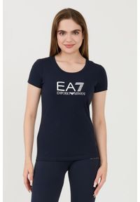 EA7 Emporio Armani - EA7 Granatowy damski t-shirt, Rozmiar L. Kolor: niebieski