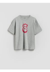 Reserved - Bawełniany t-shirt oversize - jasnoszary. Kolor: szary. Materiał: bawełna