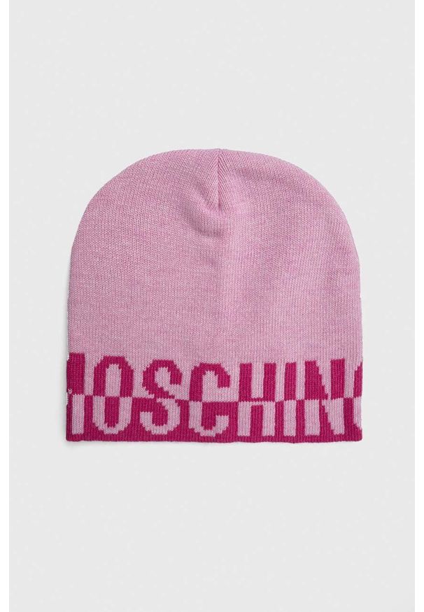 MOSCHINO - Moschino czapka z domieszką wełny kolor różowy. Kolor: różowy. Materiał: wełna