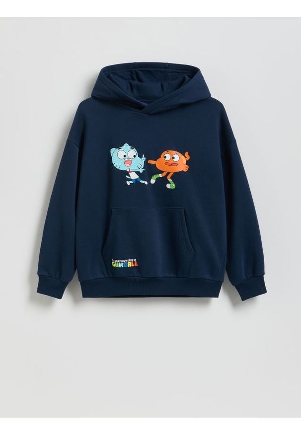 Reserved - Bluza Niesamowity Świat Gumballa - granatowy. Kolor: niebieski. Materiał: dzianina, bawełna