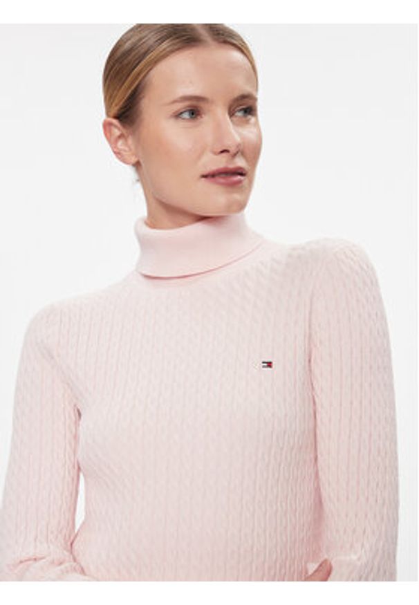 TOMMY HILFIGER - Tommy Hilfiger Golf WW0WW40678 Różowy Slim Fit. Typ kołnierza: golf. Kolor: różowy. Materiał: bawełna, syntetyk