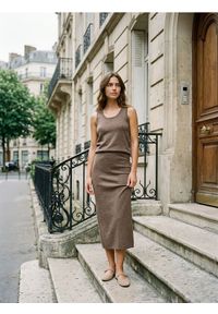 Sinsay - Spódnica midi - brązowy. Kolor: brązowy