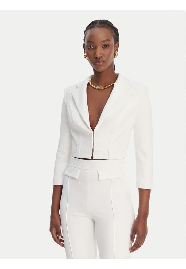 Elisabetta Franchi Marynarka GI-222-61E2-V420 Biały Regular Fit. Kolor: biały. Materiał: syntetyk