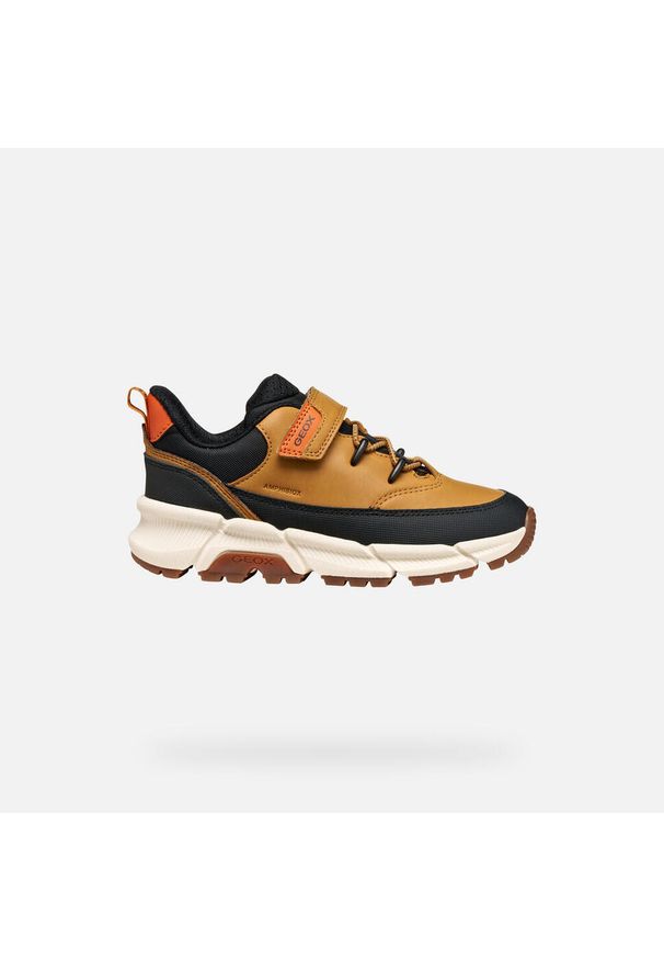 Geox - Buty GEOX J FLEXYPER PLUS BOY Brązowy. Okazja: na co dzień. Kolor: wielokolorowy, żółty, brązowy. Materiał: syntetyk, tkanina