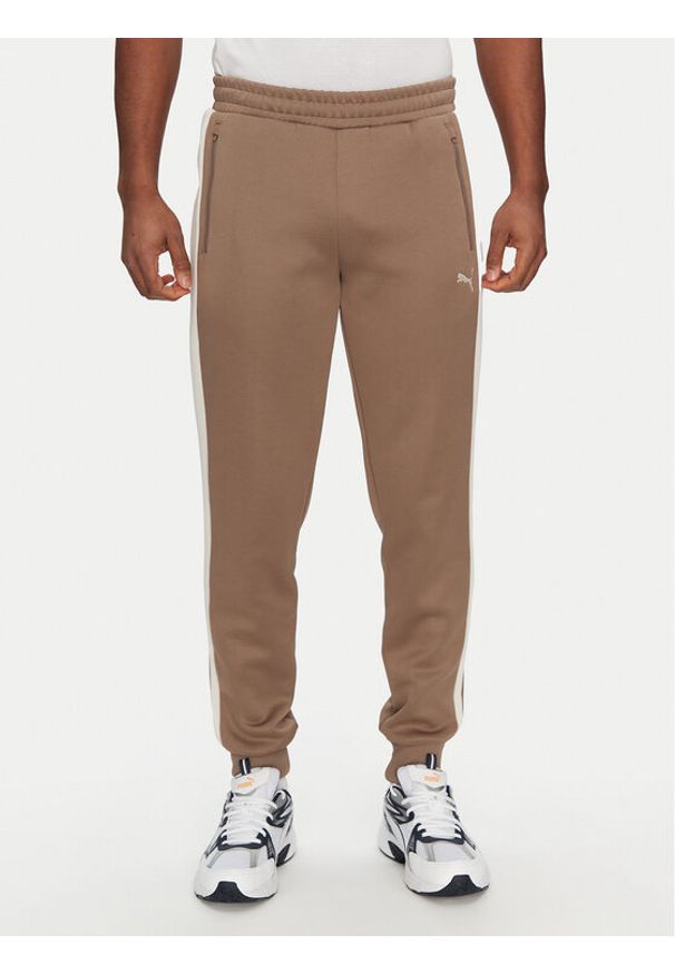 Puma Spodnie dresowe T7 Always On 629588 Brązowy Regular Fit. Kolor: brązowy. Materiał: syntetyk, bawełna
