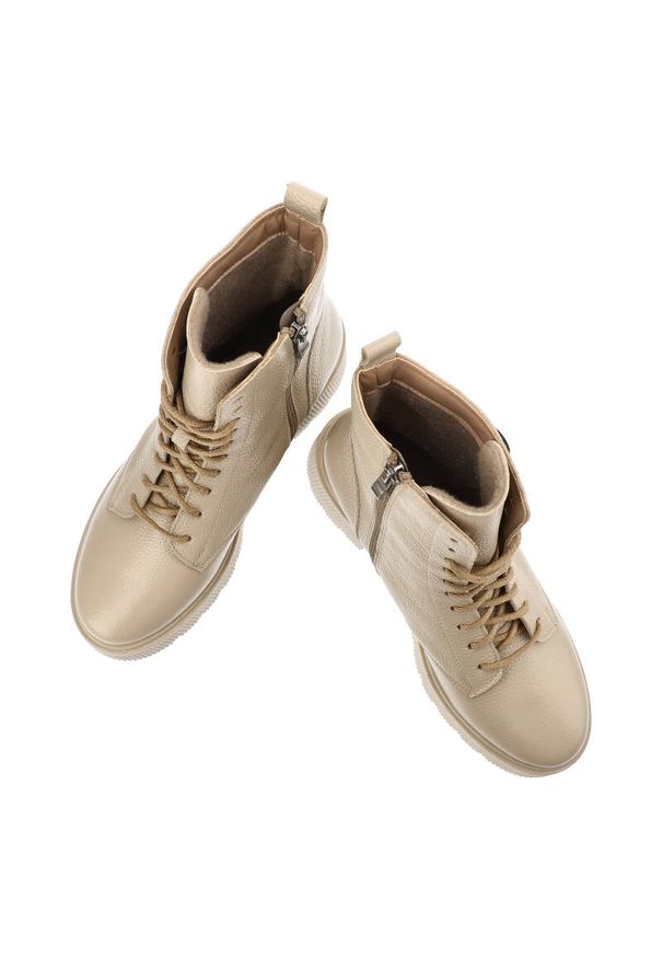 Beżowe Botki Armodo Ocieplane Buty Damskie. Kolor: beżowy. Materiał: materiał, skóra. Styl: elegancki