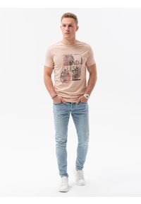 Ombre Clothing - T-shirt męski z nadrukiem - różowy V-18B - Rozmiar: XXL. Kolor: różowy. Materiał: bawełna. Wzór: nadruk. Styl: klasyczny