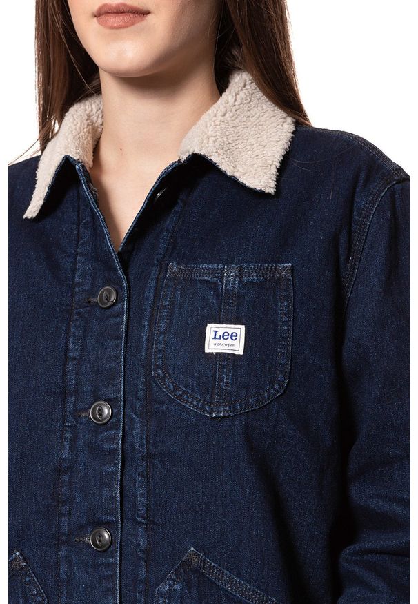 Lee - DAMSKA KURTKA JEANSOWA LEE SHERPA CHORE JACKET BROOME L54FCZXK 112112773. Materiał: jeans. Wzór: jednolity