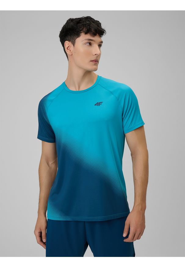 4f - 4F Koszulka treningowa regular szybkoschnąca męska - turkusowa XXL. Kolor: turkusowy. Materiał: skóra. Sport: fitness