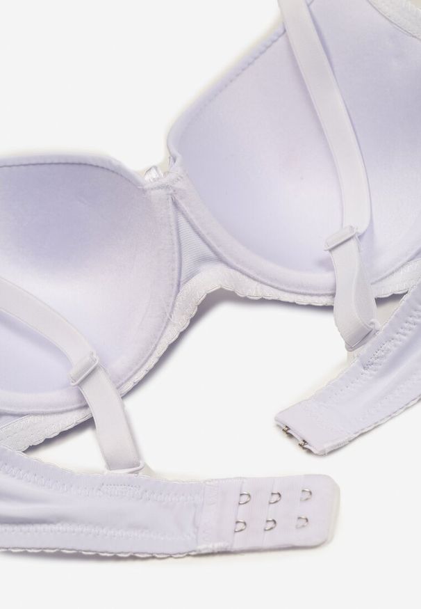 Born2be - Biały Biustonosz z Usztywnionymi Miseczkami Zapinany na Haftki na Regulowanych Odpinanych Ramiączkach Lucicella. Kolor: biały. Materiał: jedwab. Rodzaj stanika: odpinane ramiączka