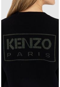 Kenzo - KENZO Czarny sweter damski z kwiatkiem. Kolor: czarny. Wzór: kwiaty