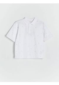Reserved - T-shirt polo - biały. Typ kołnierza: polo. Kolor: biały. Materiał: bawełna, dzianina #1