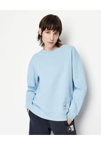 Armani Exchange - ARMANI EXCHANGE - Niebieska bawełniana bluza. Kolor: niebieski. Materiał: bawełna. Wzór: aplikacja