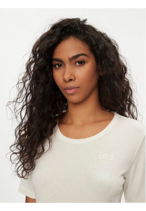 Lee T-Shirt Elbow 112350601 Écru Slim Fit. Materiał: syntetyk