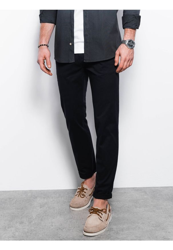 Ombre Clothing - Spodnie męskie chino - czarne V2. Kolor: czarny. Materiał: elastan, bawełna