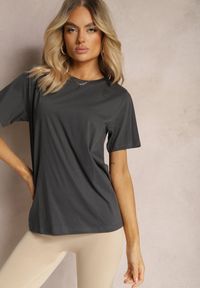 Renee - Ciemnoszara Bawełniana Koszulka T-shirt o Klasycznym Kroju Nilfgaarda. Okazja: na co dzień. Kolor: szary. Materiał: bawełna. Styl: klasyczny