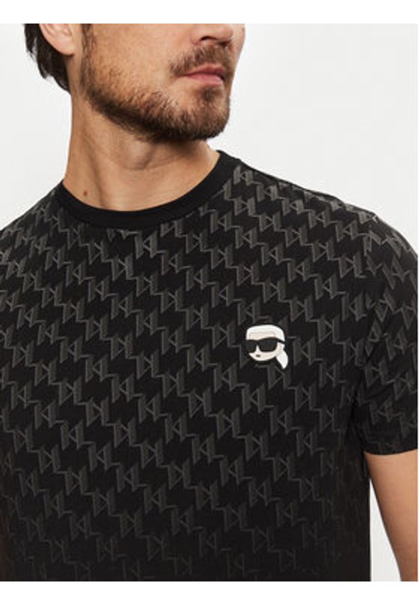 Karl Lagerfeld - KARL LAGERFELD T-Shirt 755099 551251 Czarny Regular Fit. Typ kołnierza: dekolt w karo. Kolor: czarny. Materiał: bawełna