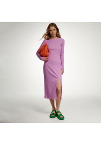 Reserved - Sukienka z prążkowanej dzianiny - Fioletowy. Kolor: fioletowy. Materiał: dzianina, prążkowany #1