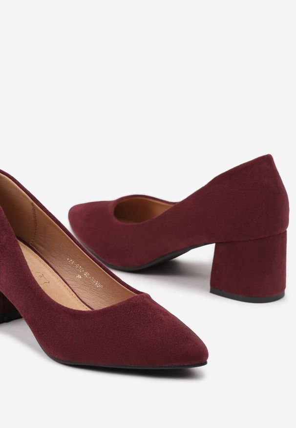 Renee - Bordowe Casualowe Czółenka na Słupku z Wkładką ze Skóry Naturalnej Rieris. Okazja: na co dzień. Kolor: czerwony. Materiał: skóra. Obcas: na słupku. Styl: casual. Wysokość obcasa: średni