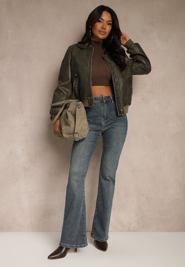 Renee - Niebieskie Jeansy High Waist o Kroju Dzwonów Feseara. Okazja: na co dzień. Stan: podwyższony. Kolor: niebieski. Styl: casual, retro