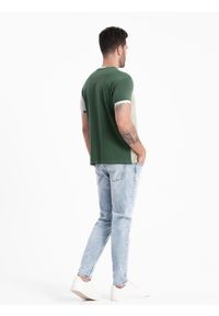 Ombre Clothing - T-shirt męski z elastanem z kolorowymi rękawami - zielony V5 OM-TSCT-0176 - XXL. Okazja: na co dzień. Kolor: zielony. Materiał: elastan. Wzór: kolorowy. Styl: casual, klasyczny #7