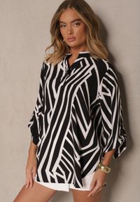 Renee - Czarna Koszula z Bawełną o Geometrycznym Motywie Amorria. Okazja: na co dzień, na imprezę. Kolor: czarny. Materiał: bawełna. Wzór: geometria. Styl: elegancki, casual #3