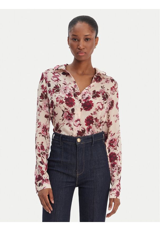 Guess Koszula W6RH73 WDW82 Beżowy Regular Fit. Kolor: beżowy. Materiał: syntetyk